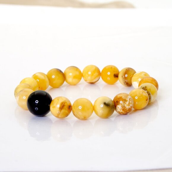 Natural Stretch BALTIC Amber Bracelet, Egg Yolk Amber, 100% NATURAL Amber 10mm - Picture 3 of 7